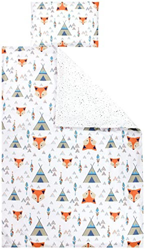 TupTam Kinder Bettwäsche Gemustert 2-Teilig Wendebettwäsche, Farbe: Füchse mit Zelten, Größe: 120x90 cm