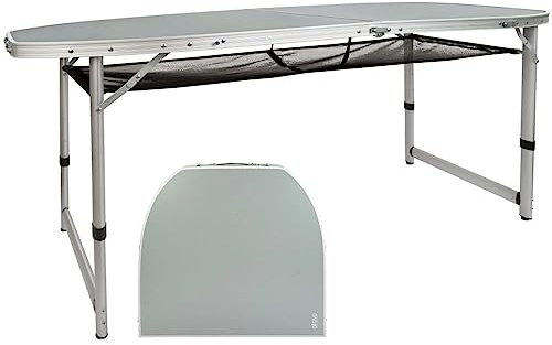 Aktive 52866 - Mesa plegable grande, con bandeja de malla, portátil de playa, camping, resistente, aluminio, forma octogonal, 149x80x71,5 cm, color gris
