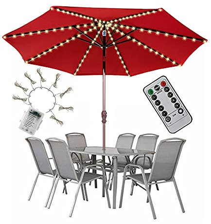 PULIVIA Luci per Ombrellone da Esterno Luci Esterni con 104 LED 8 Modalità Illuminazione Telecomando, Luci per Ombrellone Impermeabili a Batteria 2022 Aggiornato, Batteria Bianca Calda non Inclusa