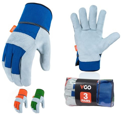 Vgo... 3 Paare Arbeitshandschuhe aus Leder für Männer, Gartenarbeitshandschuhe, Riggerhandschuhe, Bauarbeiterhandschuhe (CB3501)