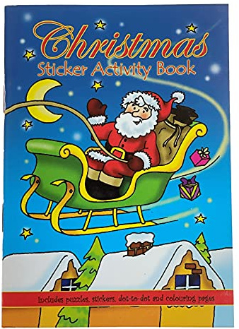Anila's Complete Christmas Themed 10 Party Bags, Fillers & Favours – 10 Mini Christmas themed Fun Puzzle Sticker Activity & Colouring Books. (Ideal for Children Aged 3-8) BOOK2