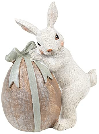 Clayre & Eef Dekoration, weißer Hase, die Ostereier, aus farbigem Kunstharz, Vintage-Stil, Maße 8 x 5 x 11 cm 6PR3564