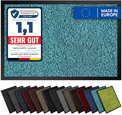 Gentle North Hochwertige Fußmatte türkis 60x90cm groß für Innen & Außen - Schmutzfangmatte rutschfest, waschbar & wetterfest - Fussmatte für Eingangsbereich & Aussenbereich - Läufer Flur dünn