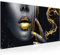 Runa Art Wandbild Lippen Gold Schwarz 1 Teilig 100 x 40 cm Modern Bild auf Vlies Leinwand Kosmetik Fashion Wohnzimmer Schlafzimmer Frau 041512a