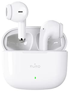 Puro Auricolari Bluetooth 5.0 Compatti Play; Cuffie senza fili; cuffie wireless sport con microfono compatibili con Siri e Google; resistente a pioggia e sudore; 5h chiamata; controlli touch; BIANCO