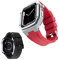 BINLUN Bracelets Compatible avec Apple Watch 44mm 45mm 2 Pièces Bracelet de Montre en Silicone avec Boîtier en Métal Bracelet en Toile Compatible avec iWatch Serie 9/8/7/SE2/SE/6/5/4 (Rouge,Argent)