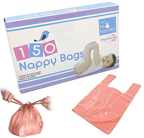 150 Pack Nappy Fragranced Bags - Tie Handle Baby Nappy Changing Disposable Bags | Scented Bin Adult Waste Sacks | Scented For Dog Poo