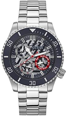 Guess Men's 45mm Watch - Silver Tone Strap Black Dial Silver Tone Case
