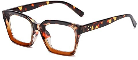 YUELUQU Rechteckige große Rahmen Brille Damen Fake brille Brillenfassungen UV400 Schutz Brille Ohne Stärke (Rot-leopard)