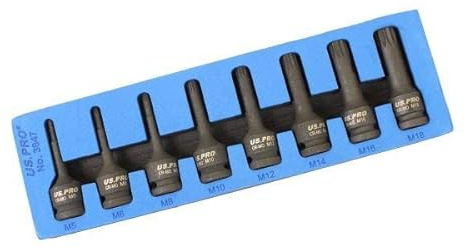 US PRO Tools 8pc 1/2 Drive Spline Bit Impact Socket Set M5 - M18 EVA Foam 3847