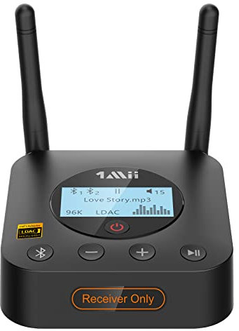 1Mii B06Pro+ Ricevitore Bluetooth HiFi, Adattatore Audio Wireless Bluetooth 5.1 Hi-Res LDAC per Stereo, Aptx HD& Bassa Latenza, con Uscita Ottica/AUX, Controllo del Volume, Display LCD, Lungo Raggio