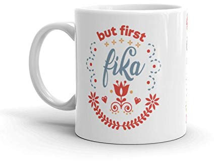 Apular Keramiktasse mit Aufschrift But First Fika, schwedische Kaffeepause, 325 ml