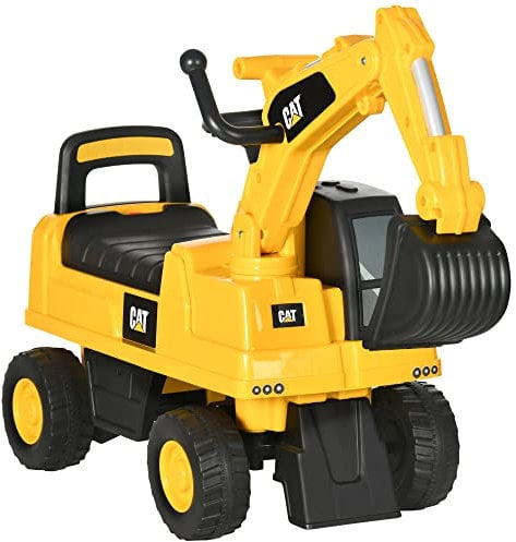 HOMCOM CAT Licensed Kids Ride on Digger Toddler Pretend Construction Play Toy Foot-To-Floor Ride-On Toy w/Manual Shovel, Horn, Hidden Storage, for Ages 1-3 Years