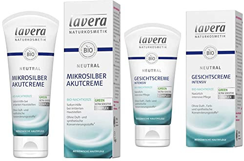lavera Neutral Akutcreme mit Mikrosilber - 75ml & Neutral Gesichtscreme - Bio Nachtkerze - Intensive Pflege - Beruhigt gereizte Haut - Neurodermitis - Medizinische Hautpflege - 50 ml