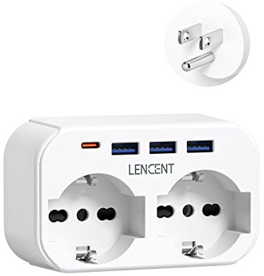 LENCENT Adattatore Presa USA da Viaggio, Multipresa con 2 Prese e 3 USB e 1 USB-C, Presa Schuko da Muro, 2500W Adattatore Spina di Tipo B per Viaggio, Spina Stati Uniti per Canada, Messico, Cuba, ecc.