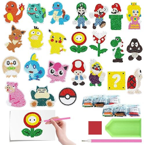 YISKY Diamond Painting Sticker, 24 Stück DIY Diamant Painting Aufkleber, Cartoon Diamant malerei für Kinder, Diamond Painting Mosaik Aufkleber, DIY Tiermalerei, für Kinder und Erwachsene Anfänger