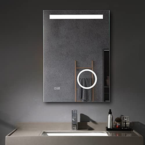MEESALISA Lisa LED Badspiegel 50x70 cm mit Beleuchtung Badezimmer Wandspiegel Antibeschlage Lichtspiegel mit Steckdose Uhr Kosmetikspiegel Touch Dimmbar