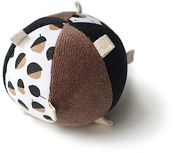 Wee Gallery Taggy Ball with Rattle, Soft Sensory Baby Toy, Sensory Ball with Organic Cotton Fabric, Little Tags & Gentle Rattle for Tummy Time, Grasping & Developmental Play, Acorns