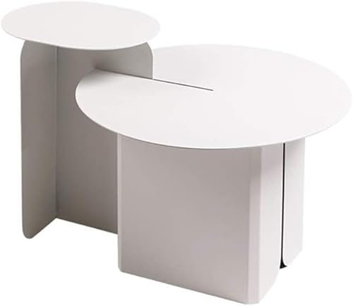 Table gigogne, Petite Table Ronde en Fer forgé, Table Basse de Salon, Table d'appoint de canapé pour Petit Appartement 28 × 11 × 19 Pouces (Couleur : Blanc)