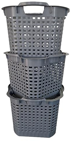 Erntekorb 25 Liter 3er Set Gartenkorb Obstkorb Grau Lebensmittelecht Robust | BURI, Kartoffelkorb, Wäschekorb, drehstapelbar, extrem robust, Erntehelfer, Gartenarbeit, langlebig, Kunststoff