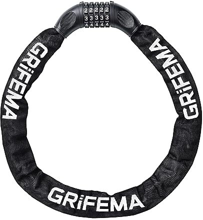 GRIFEMA, GAK1201-9 Candado de Bicicleta Antirrobo, Candado de Cadena con Combinación de 5 Dígitos para Bicicletas, Motos, Scooters, 90cm, Negro