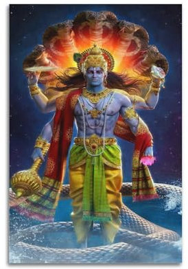 YBHF Hinduismus-Poster Vishnu Hindu-Gott, Wandkunstdruck, Retro-ästhetische Raumdekoration, Bürodekoration, 30 x 45 cm, ungerahmt