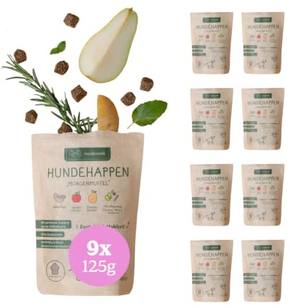 Hunderunde - Hundesnack Morgenmuffel für einen Guten Start in den Morgen - Hundeleckerlis mit Vitaminen, 39 Ballaststoffen & Kohlenhydraten - 100% hypoallergen, gut verträglich & vegan (9X 125g)