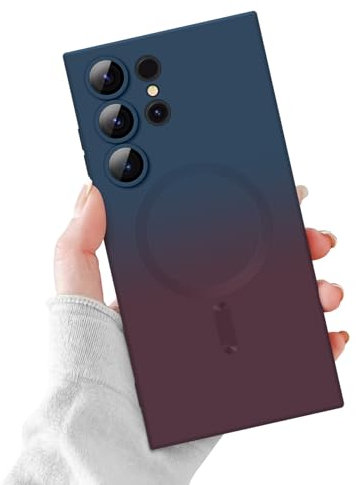 Newseego Samsung Galaxy S23 Ultra Case Compatible with MagSafe, Magnetic Gradient Color Square Phone Case Soft TPU Shockproof Camera Protection Bumper Cover for Samsung Galaxy S23 Ultra-Blue/Red