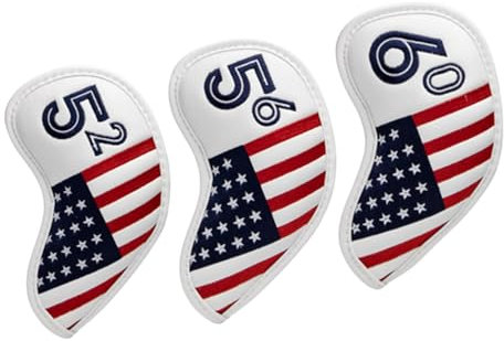 3pcs American Flag Golf Wedge Head Cover, US Flag Wedge Covers Set 52 56 60 for Taylor Made, Ping, Callaway, Mizuno - Premium Leather Golf Iron Club Head Cover Headcover for Men