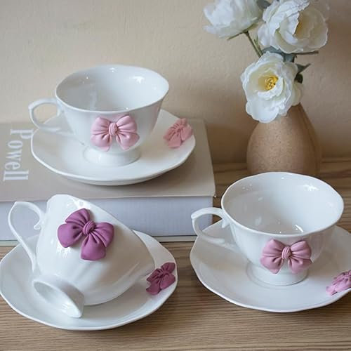 Service à Café Ensemble tasse et soucoupe à thé créatif nœud papillon tasses en porcelaine service à thé de l'après-midi minimaliste élégant tasse à café Bar ensemble de boissons Porcelaine Anglaise (