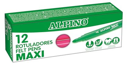 Alpino - Astuccio 12 pennarelli Maxi rosa | Pennarelli super lavabili per bambini | Pennarelli super luminosi scolastici | Pennarelli a punta spessa 5,7 mm | Lunga durata e resistenza