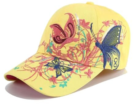 PACDE Gorra de Béisbol Bordada con Diseño de Mariposa para Mujer, con Lentejuelas, Correa Ajustable de Algodón