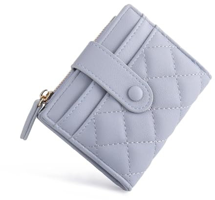 CHAOFANXI Portefeuille pour Femme en Cuir, Porte Carte Bifold Slim Court, Porte Monnaie Éclairé avec Multiples Emplacements pour Cartes, Bleu