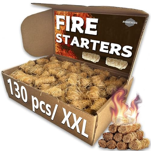 130 Pieces Fire Starter - Natural Fire Starters for Fireplace, Pellet & Wood Stove, Fire Pit, Smoker, BBQ, Fireplace, Pizza Oven, Grill Fire Starters,