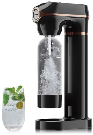 Soda Maker, Sparkling Water Maker with Pressure Gauge, Soda Streaming Machine for Juice and Cocktail Drink DIY, Compatible with Standard Sized Screw In Cylinders (NOT Included)