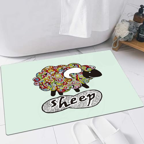 EMFSLA rutschfest Badezimmer Badeteppiche,Weich Hochflor Saugfähig Badvorleger Waschbar Flauschige Mikrofaser Badematte,Ram grafische Silhouette Illustration und thematische Inschrift.,40x60 cm