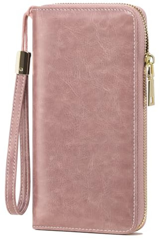 GOIACII Womens Purse Large RFID Blocking Ladies Wallet Multiple Card Slots with Detachable Wrist Strap