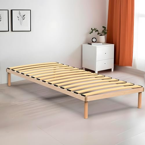 Coemo Pyxis Bettgestell mit integriertem Lattenrost, 90x200 cm | Elegantes Design, Massivholz Buche, Platzsparend, Hohe Belastbarkeit, Einfache Montage, Integrierter Lattenrost