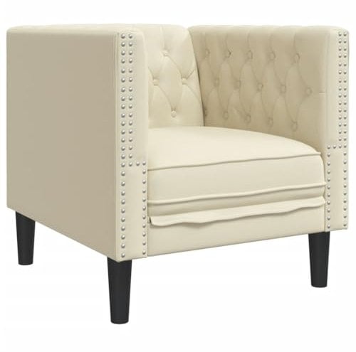 vidaXL Chesterfield Sessel, Loungesessel mit Knopfheftung, Polstersessel Relaxsessel für Wohnzimmer, Clubsessel Cocktailsessel Sofa, Creme Kunstleder