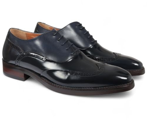 Men's Blue Patent Leather Brogue Formal Shoes - Harry