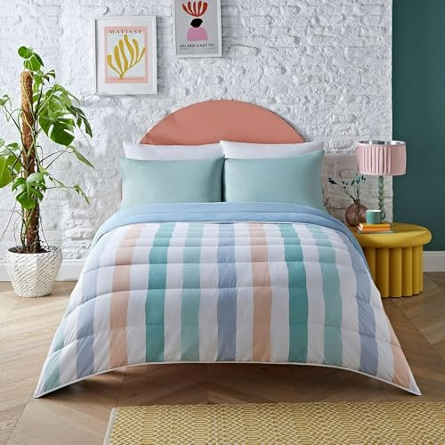 Night Lark Coverless Duvet 6 Tog Spring Summer - Painted Stripes, Double | Advanced Smartfil® Fibre, Machine Washable, Coverless Duvet Double Bed Size & Pillowcase Set