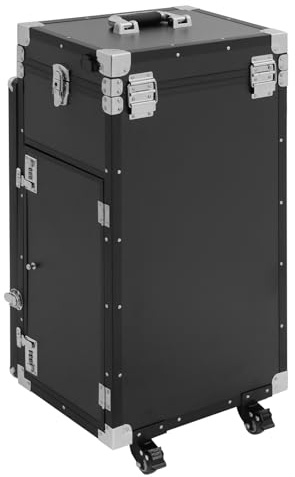 Rolling Maniküre Tisch Make Up Koffer Beautycase Kosmetikkoffer Friseurkoffer mit 4 Schubladen und 4 Rädern für Friseur Arbeitsplatz faltbar 50kg Tragfähigkeit mit Bluetooth (Schwarz)