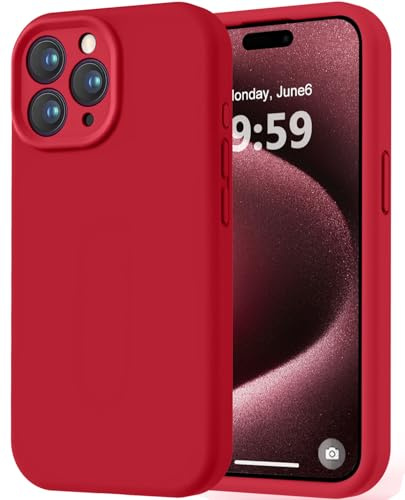 LOVE 3000 Designed for iPhone 15 Pro Max Case, Premium Silicone with [Soft Anti-Scratch Microfiber Lining] Shockproof Protective Phone Case for Lanyard 6.7, Red