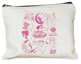BODOBTF Come on Barbie Trousse de maquillage en toile pour femme Motif dessin animé Trousse à crayons Portefeuille Étudiant Trousse de toilette réutilisable Cadeau, 7, 22cmX18cm