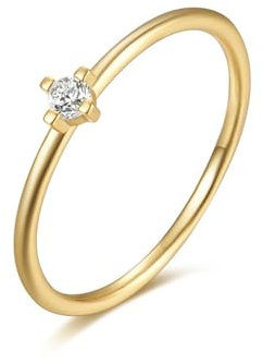 Mesnt 14K Gelbgold Damenring Gold mit Runder Schnitt Moissanit, Größe 65 (20.7), XGZ07726