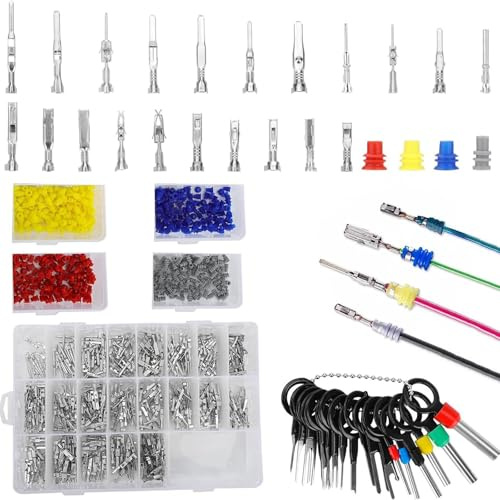 21 Types Connector Pins Terminal, 820pcs Car Electrical Wire Terminal Pin Connector Kit, Auto Electrical Wire Connector Terminal Pins Non- Insulated Male Female Crimp Pins with 18 Removal Tools