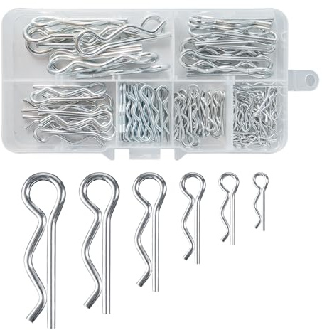 PEAPIN 100 Pcs Cotter Pins Assortment Kit Stainless Steel R Clips | Split Pins Retaining Spring Hitch Heavy Duty For Trucks Tractors Lawn Mowers Cars 6 Sizes Assorted Kit
