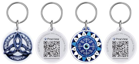 2 Stück Set, PawView Hundemarke mit QR Code,personalisierter Hund und Katzentag mit Verlustschutz und Wasserdichtigkeit, online-Profil zum Aktualisieren von Notfallkontakten