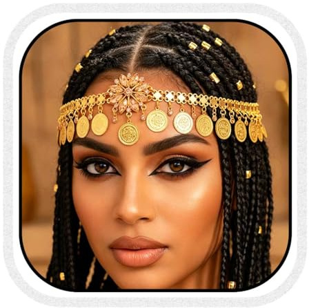 Fashband Goldene Pailletten-Kopfkette, Boho-Kopfschmuck, Haarketten, Festival-Kostüm, Haarschmuck für Frauen (G-A, Einheitsgröße)