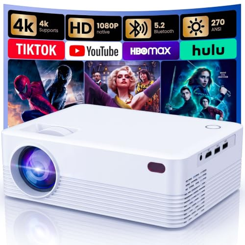 Native1080P - Mini proiettore con WiFi e Bluetooth, per camera da letto e home theater all'aperto, colore: bianco